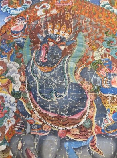 TIBET Tanka, détrempe sur toile, Yamantaka...