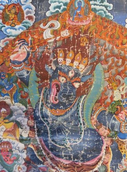 TIBET Tanka, détrempe sur toile, Yamantaka...