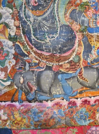 TIBET Tanka, détrempe sur toile, Yamantaka...