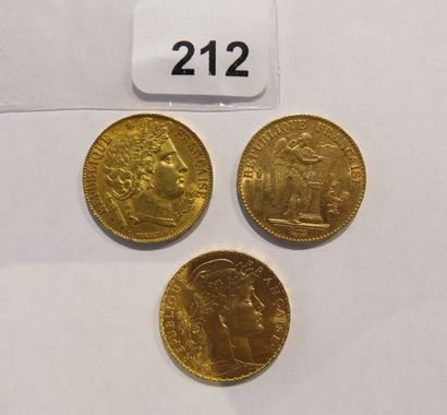 Monnaies or - Lot de 3 x 20 Francs (Cérès...