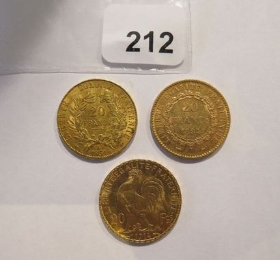 Monnaies or - Lot de 3 x 20 Francs (Cérès...
