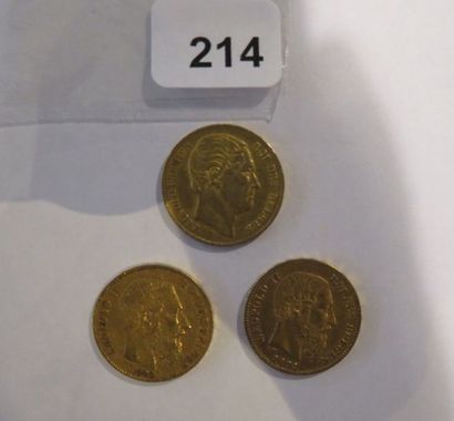 Monnaies or - Belgique - Lot de 3 x 20 Francs...