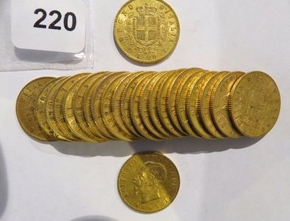 Monnaies or - Italie - Lot de 23 x 20 Lire...