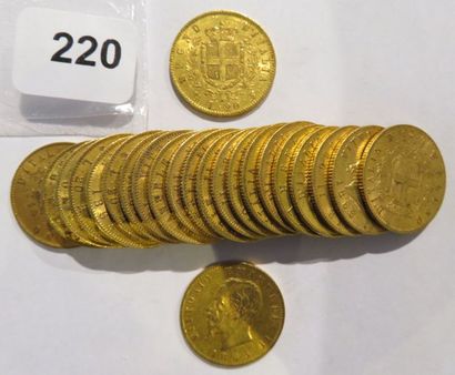 Monnaies or - Italie - Lot de 23 x 20 Lire...
