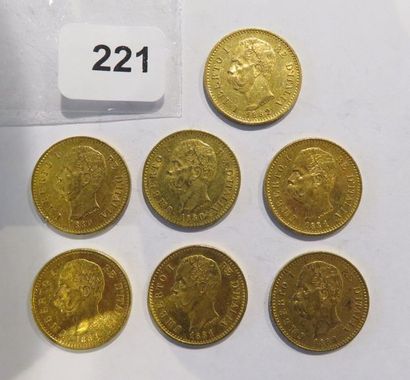 Monnaies or - Italie - Lot de 7 x 20 Lire...
