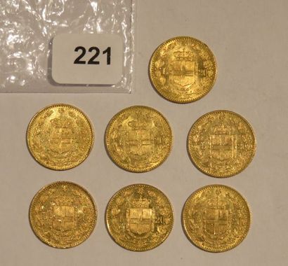 Monnaies or - Italie - Lot de 7 x 20 Lire...