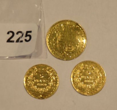 Monnaies or - Lot de 3 monnaies (7 g) usées,...