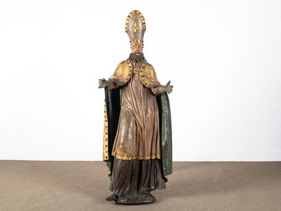 Importante sculpture en bois polychrome et...