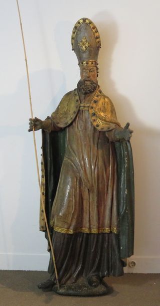 Importante sculpture en bois polychrome et...