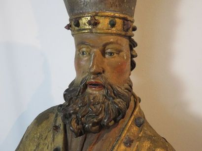 Importante sculpture en bois polychrome et...