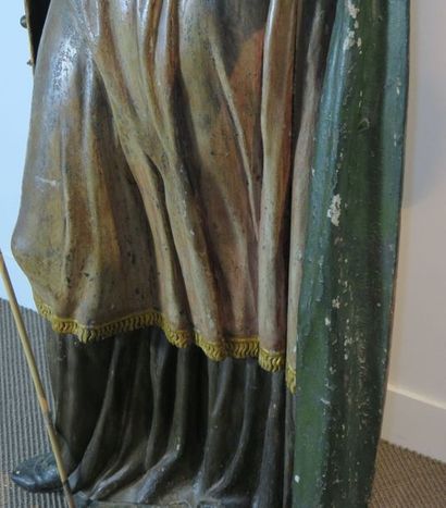 Importante sculpture en bois polychrome et...