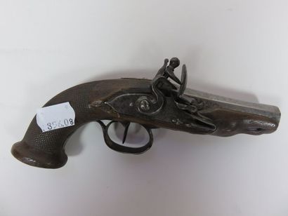 Pistolet à silex de voyage. Canon à pans....