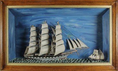 Diorama représentant un trois-mâts barque,...