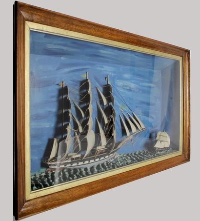Diorama représentant un trois-mâts barque,...
