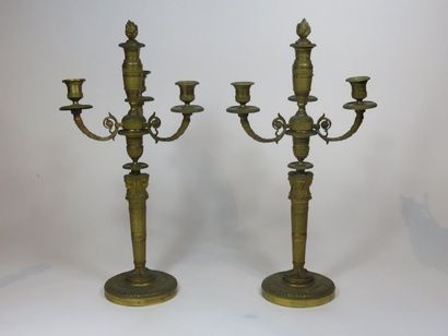 Paire de candélabres en bronze ciselé et...