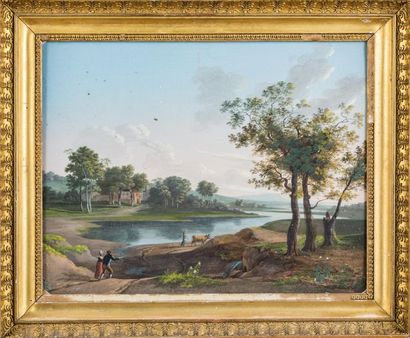 École française vers 1820 Paysage fluvial...