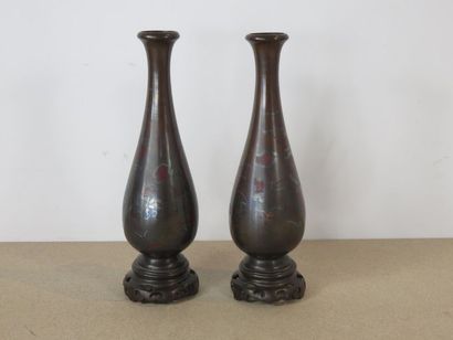 INDOCHINE Paire de vases en bronze à décor...