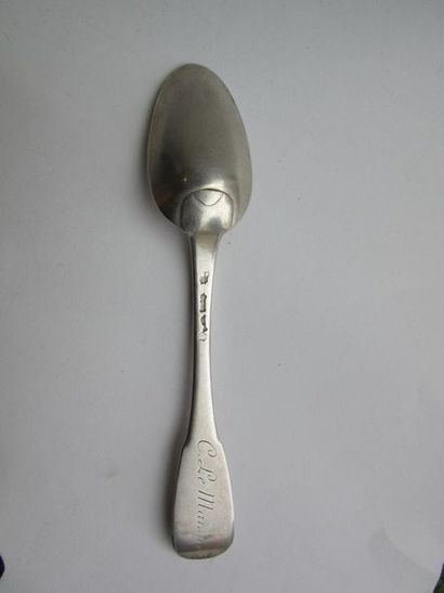 Cuiller à soupe en argent. Modèle uniplat,...