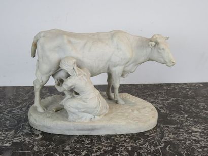 Charles VALTON Groupe en marbre blanc figurant...