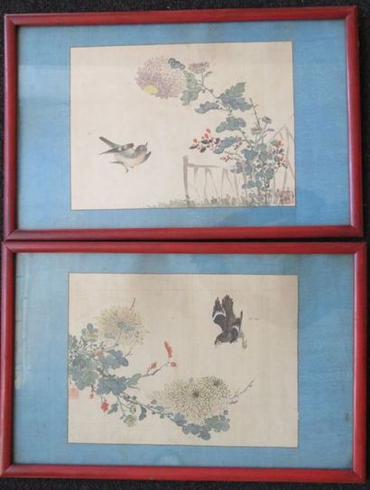 JAPON
Deux encres sur soie, oiseaux volant...