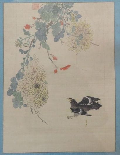 JAPON
Deux encres sur soie, oiseaux volant...