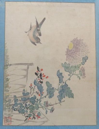 JAPON
Deux encres sur soie, oiseaux volant...