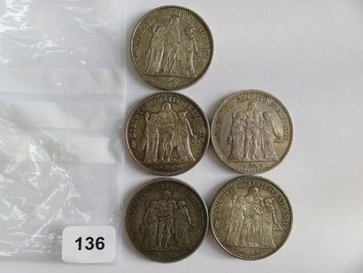 Monnaies argent - Lot de 5 monnaies en argent...