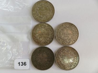 Monnaies argent - Lot de 5 monnaies en argent...