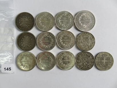 Monnaies argent - Lot de 13 monnaies en argent...