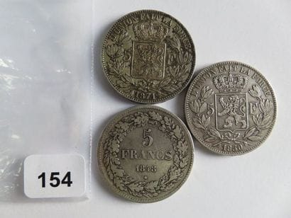 Monnaies - Belgique - Lot de 3 x 5 Francs...