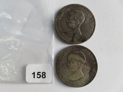 Monnaies - Espagne - Lot de 2 x 5 Pesetas...