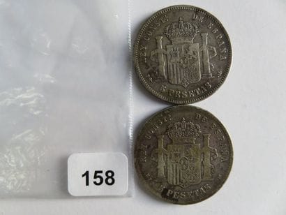 Monnaies - Espagne - Lot de 2 x 5 Pesetas...