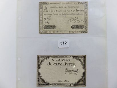 Assignats - Lot de 2 x Cinq Livres, du 6...