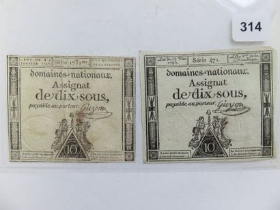 Assignats - Lot de 2 x Dix Sous, du 4 janvier...