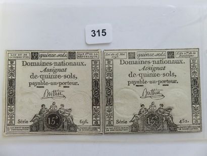 Assignats - Lot de 2 x Quinze Sols, du 24...