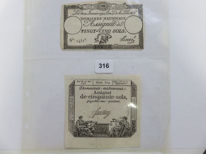 Assignats - Lot de 2 assignats - Vingt cinq...