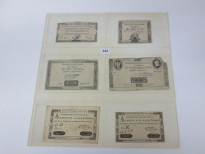 Assignats - Lot de 11 assignats : 5 Livres...