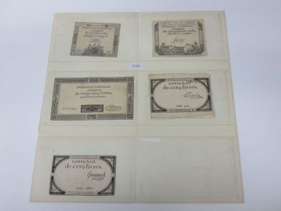 Assignats - Lot de 11 assignats : 5 Livres...
