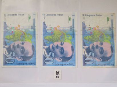 Billets - France - Lot de 3 x 50 Francs Saint-Exupéry...