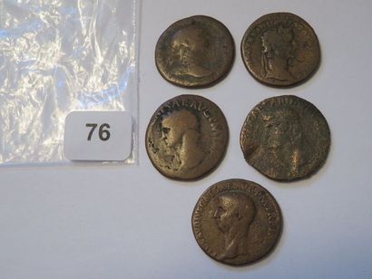 Monnaies romaines - Lot de 5 As de cuivre...