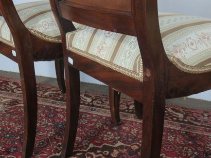 Paire de bergères en acajou et placage d’acajou,...