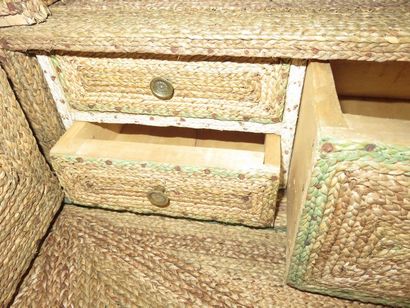 Secrétaire en tressage de paille tendu sur...