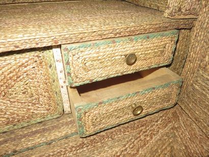 Secrétaire en tressage de paille tendu sur...