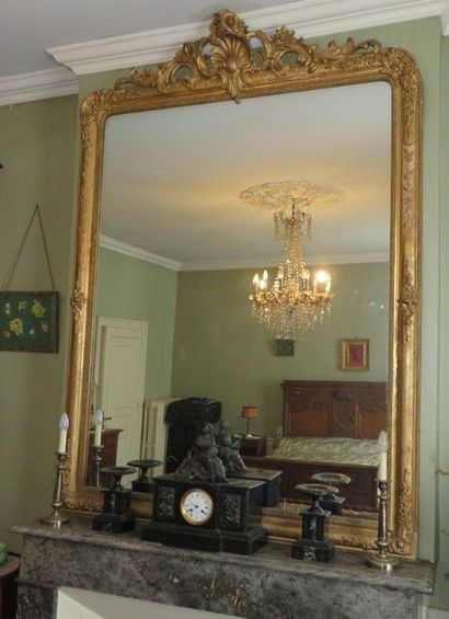Important miroir rectangulaire en bois et...