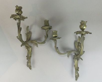 Paire d'appliques en bronze ciselé feuillagé...
