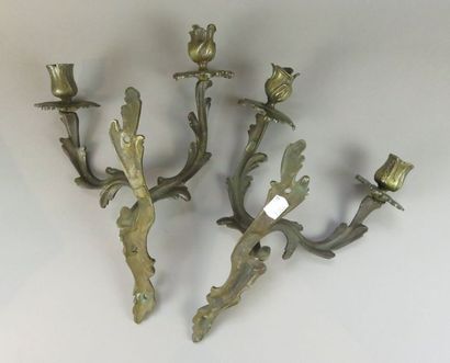 Paire d'appliques en bronze ciselé feuillagé...