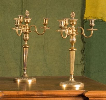 Paire de candélabres en bronze doré, fût...