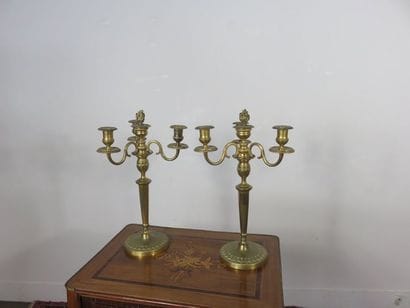 Paire de candélabres en bronze doré, fût...