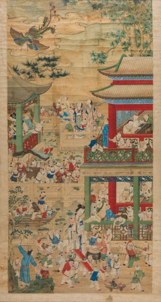 CHINE Peinture réprésentant une scène animée...