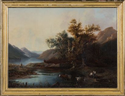 École suisse du XIXe siècle Paysage montagneux...